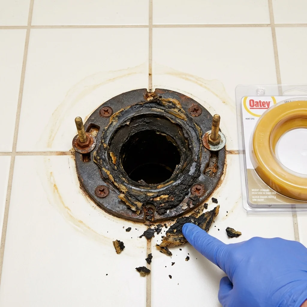 Failed wax ring showing water seepage at the base of a toilet in a Safford, AZ home